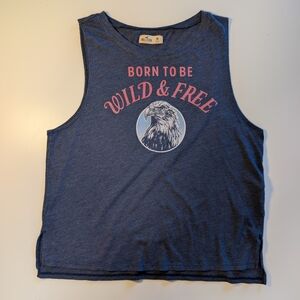 Hollister Women’s Medium Muscle Tank Top Eagle Graphic Split Back Navy Blue M